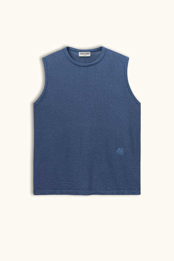 Navy Sleeveless Cotton Knit Top