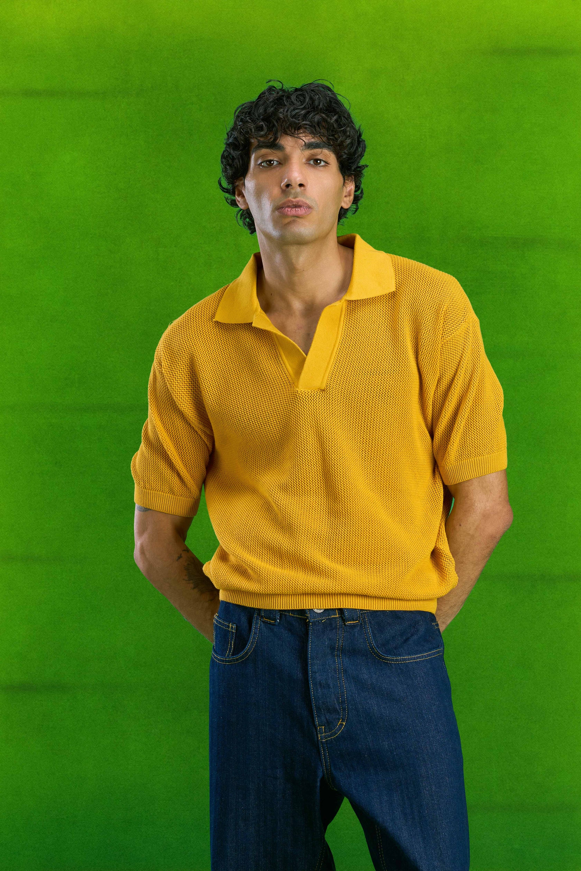 Mustard Knitted Polo T-shirt