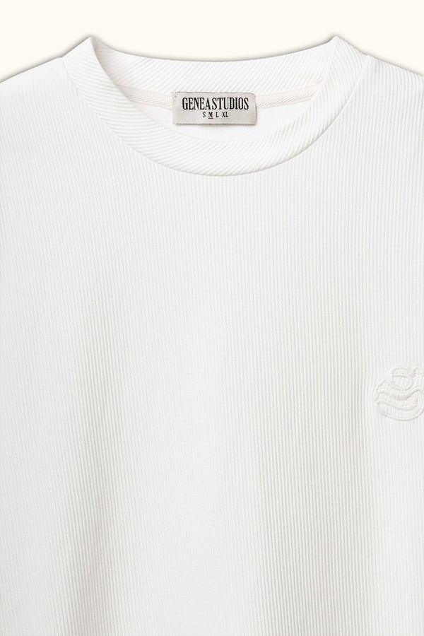 White Boxy Ribbed Basic T-Shirt