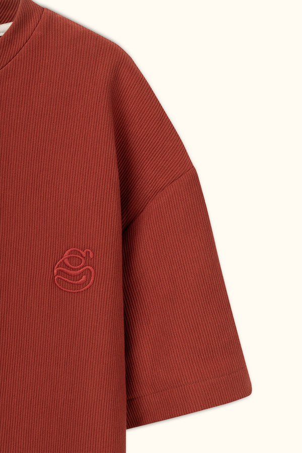 Brick Boxy Ribbed Basic T-Shirt