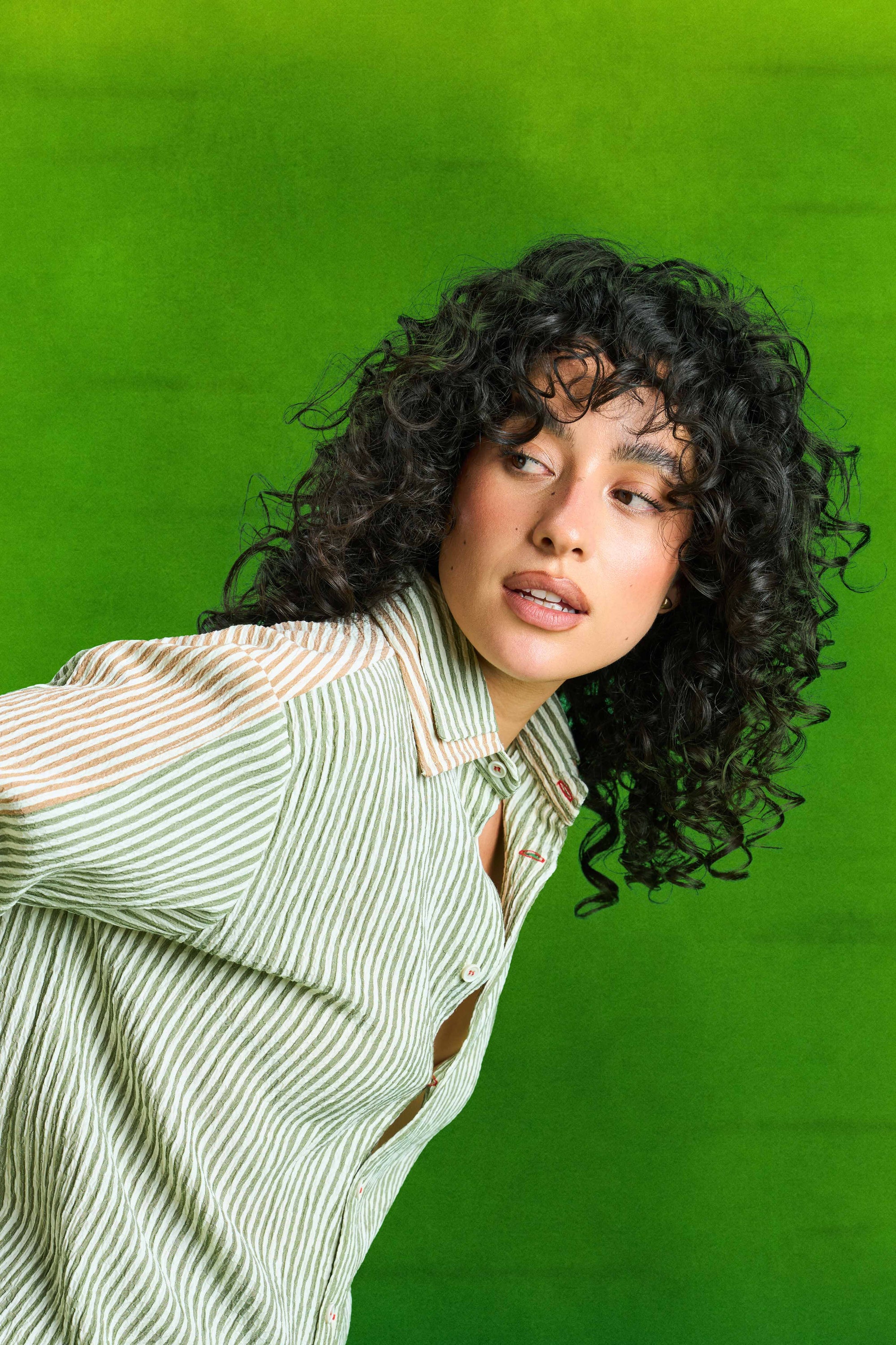 Dark Green Double Collar Striped Shirt