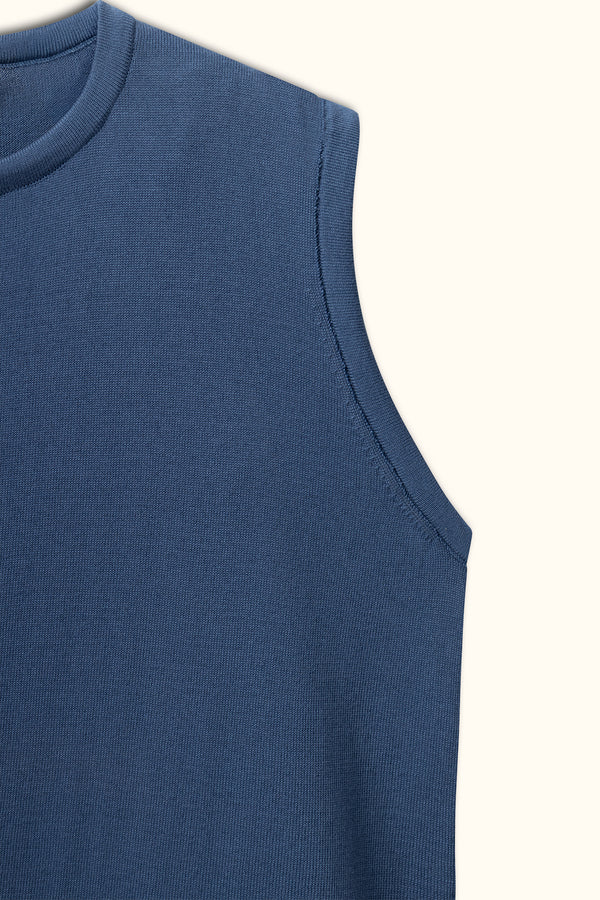 Navy Sleeveless Cotton Knit Top