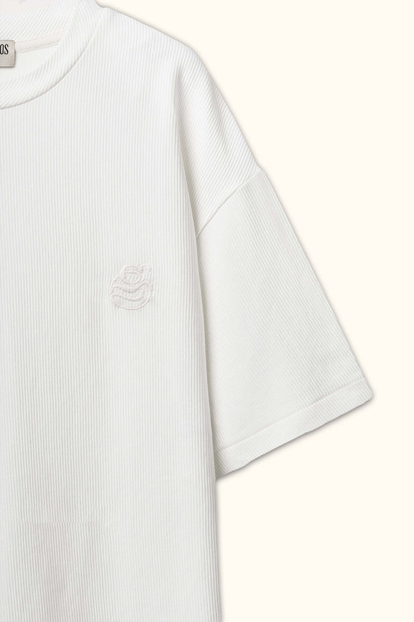 White Boxy Ribbed Basic T-Shirt