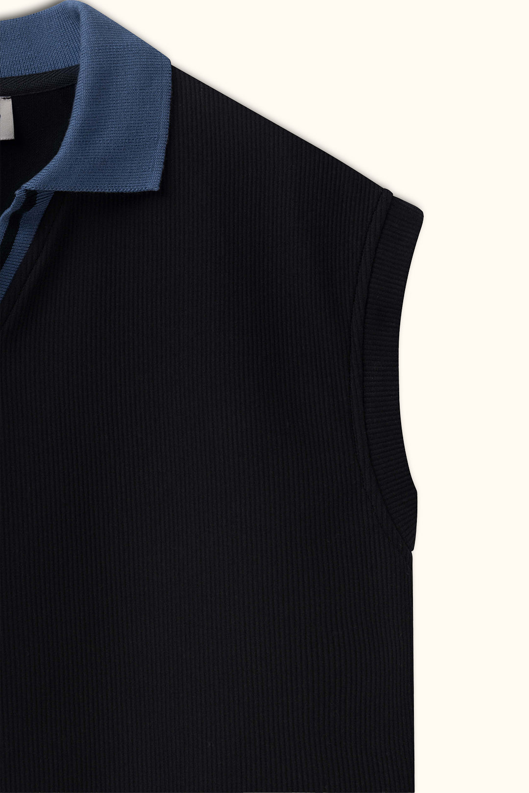 Black Boxy Sleeveless Ribbed Polo Top