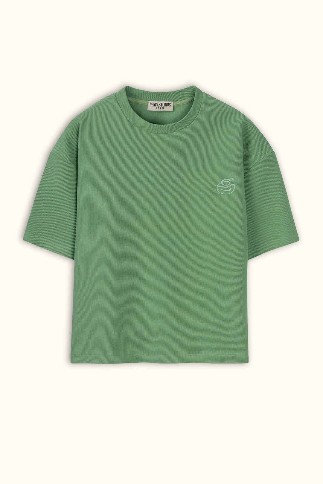Green Boxy Ribbed Basic T-Shirt