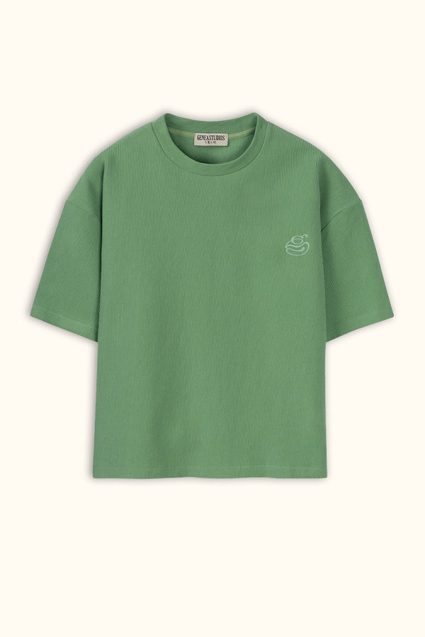 Green Boxy Ribbed Basic T-Shirt