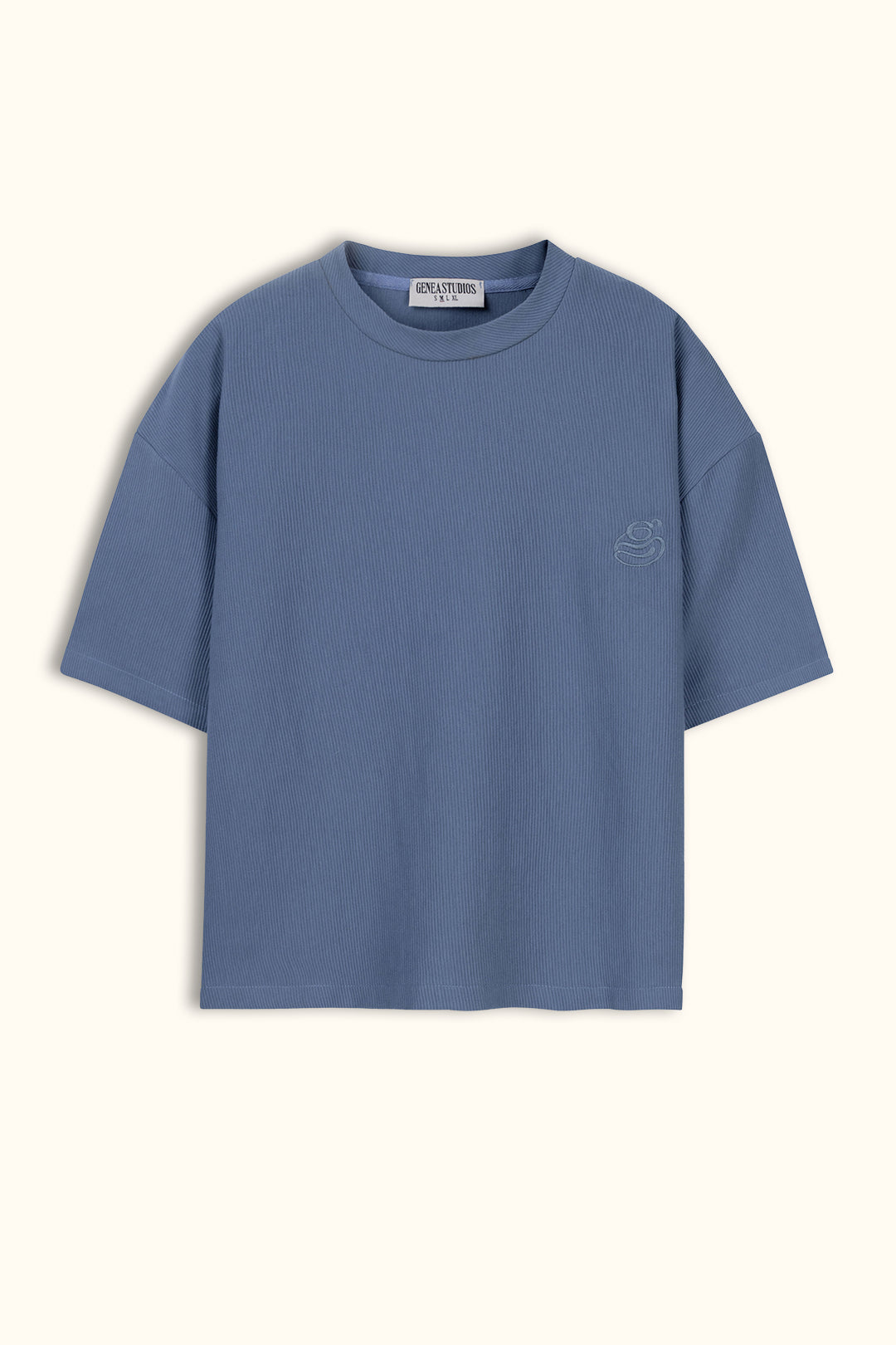 Blue Boxy Ribbed Basic T-Shirt