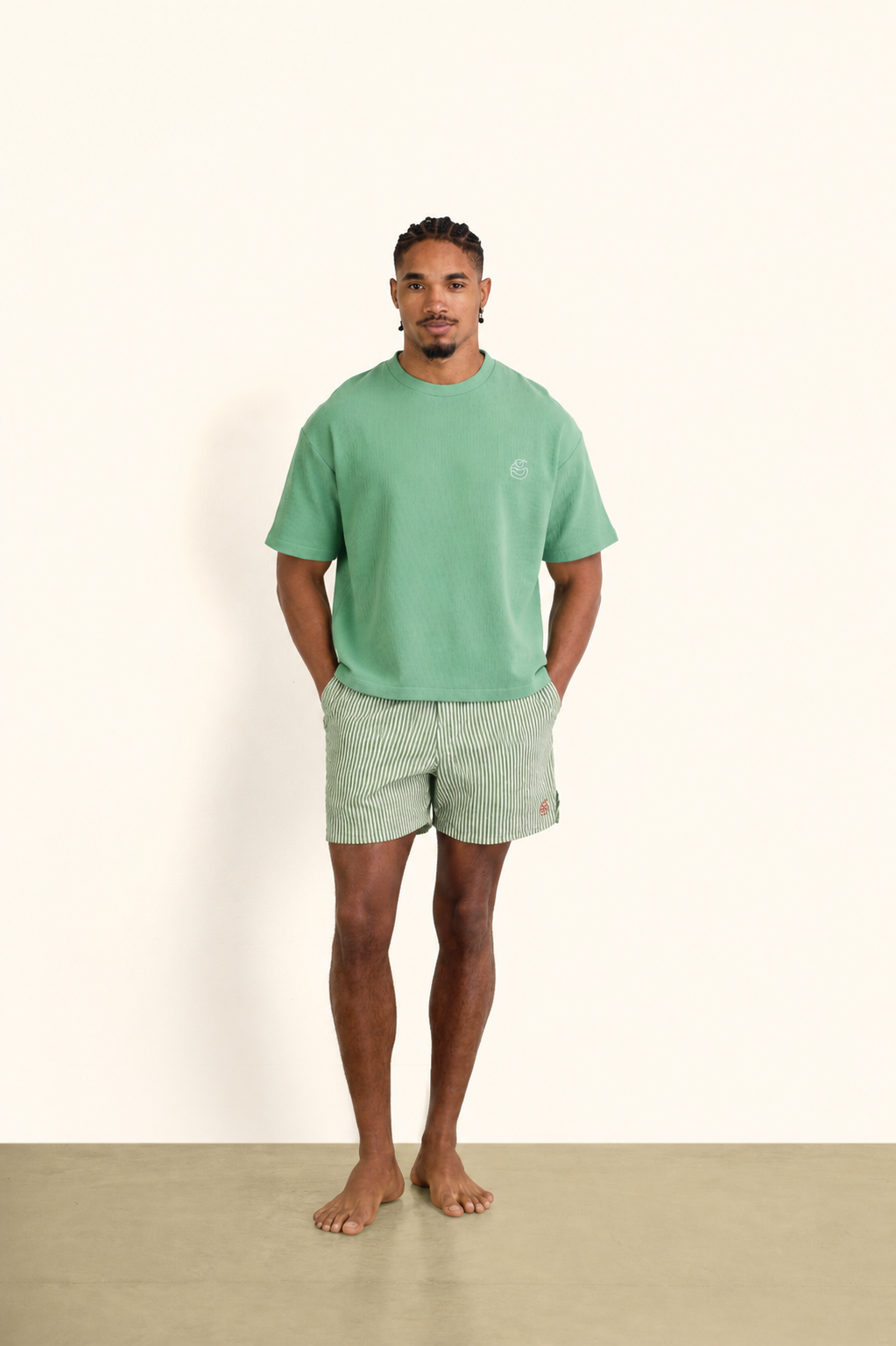 Green Crinkle Striped Short