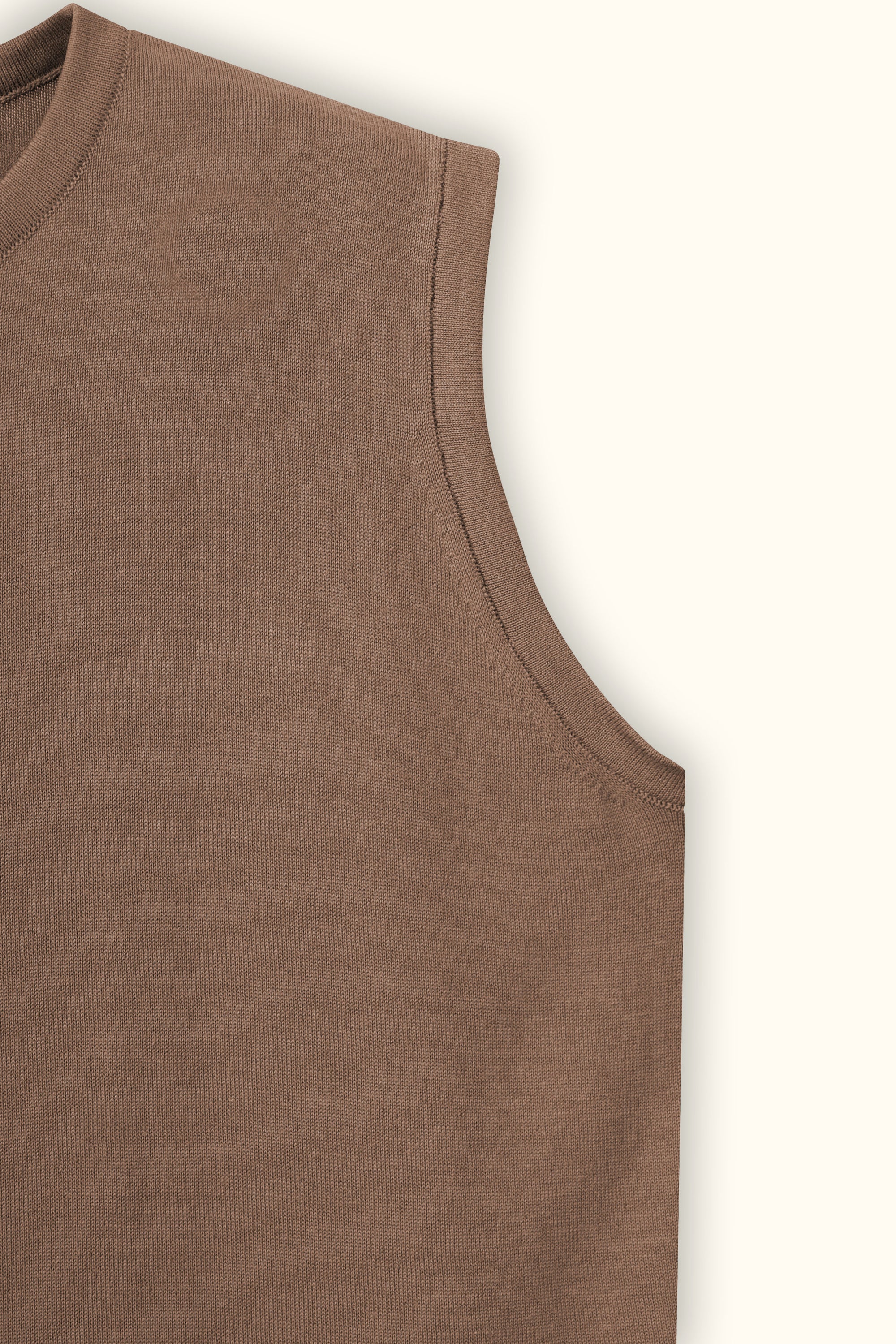 Beige Sleeveless Cotton Knit Top