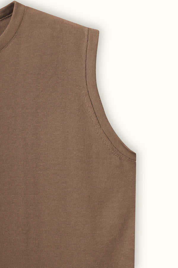 Beige Sleeveless Cotton Knit Top