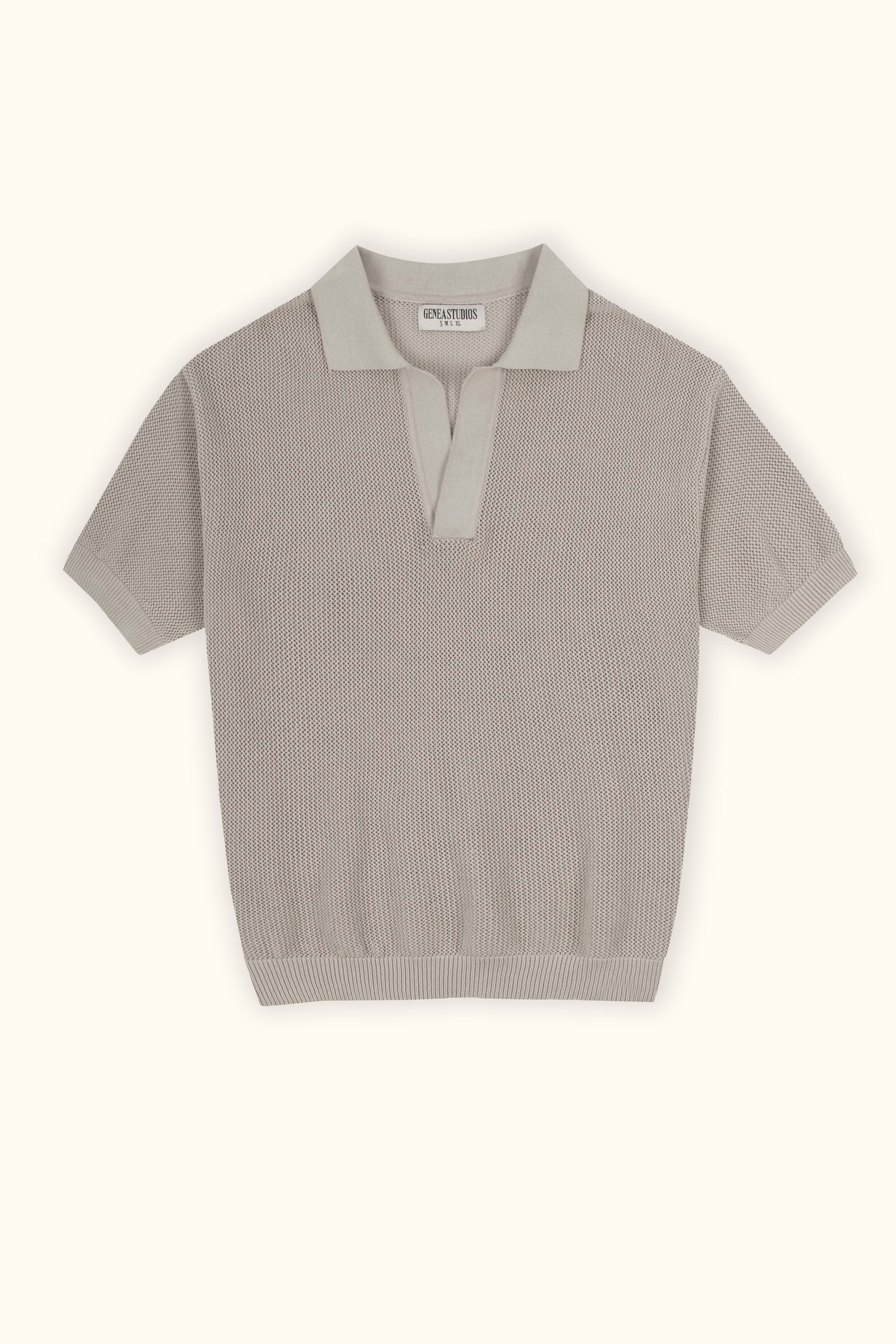 Beige Cotton Knitted Polo T-Shirt