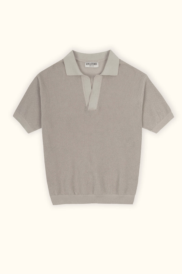 Beige Cotton Knitted Polo T-Shirt