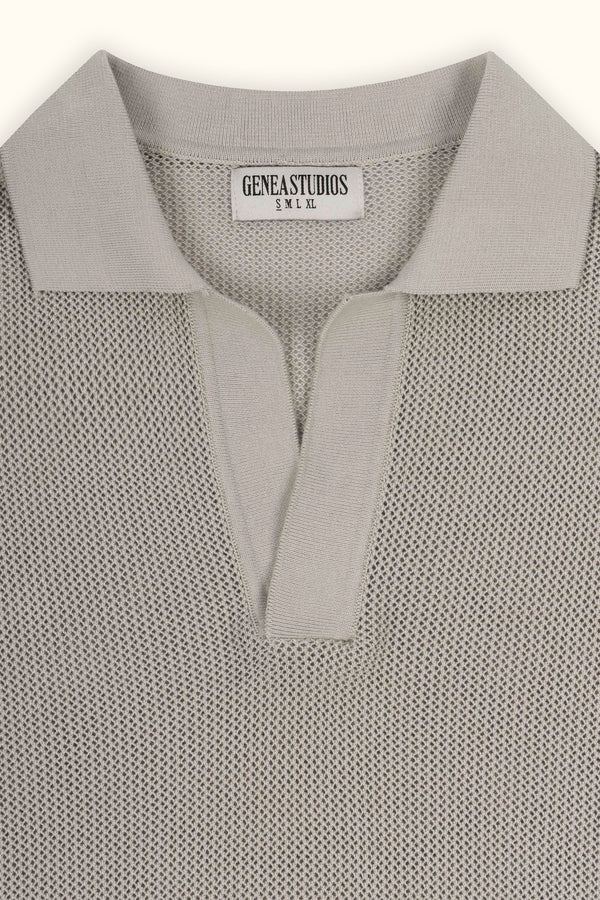 Beige Cotton Knitted Polo T-Shirt