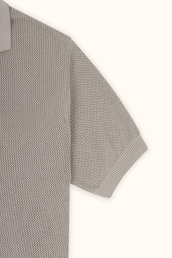 Beige Cotton Knitted Polo T-Shirt