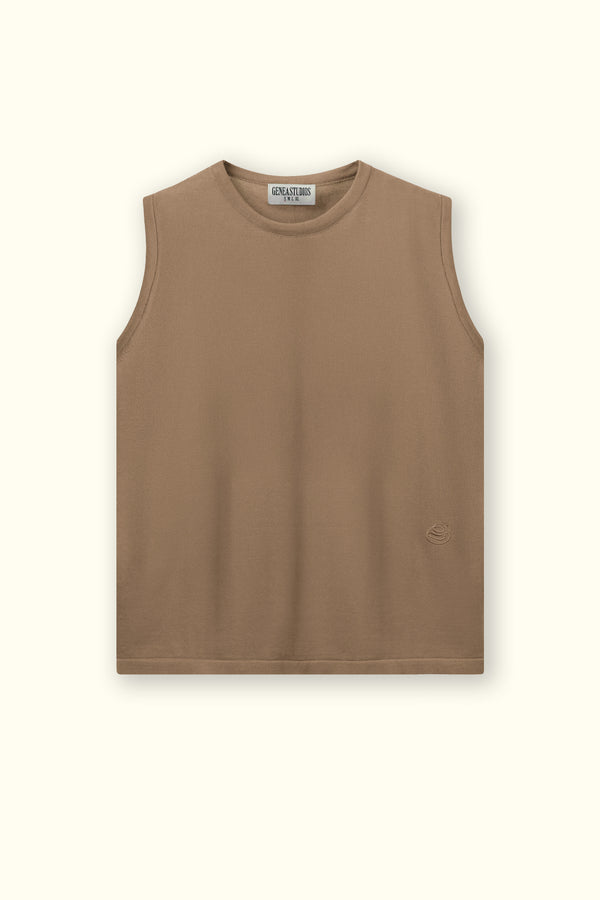 Beige Sleeveless Cotton Knit Top