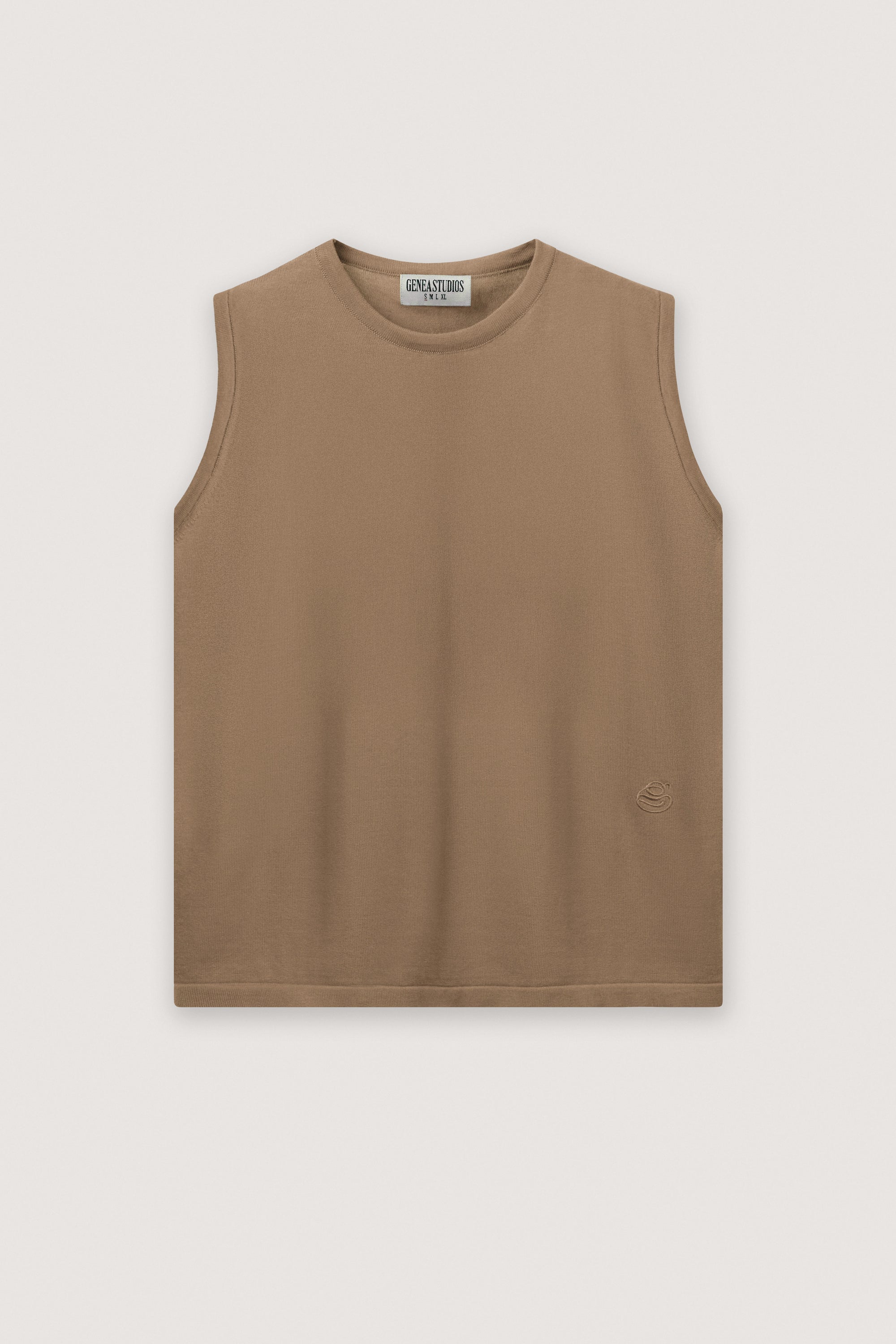 Beige Sleeveless Cotton Knit Top