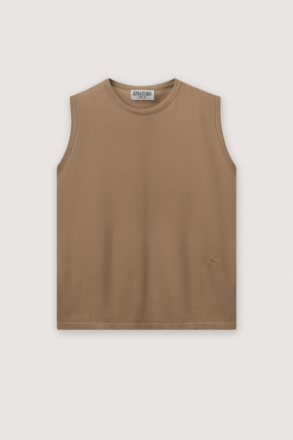 Beige Sleeveless Cotton Knit Top