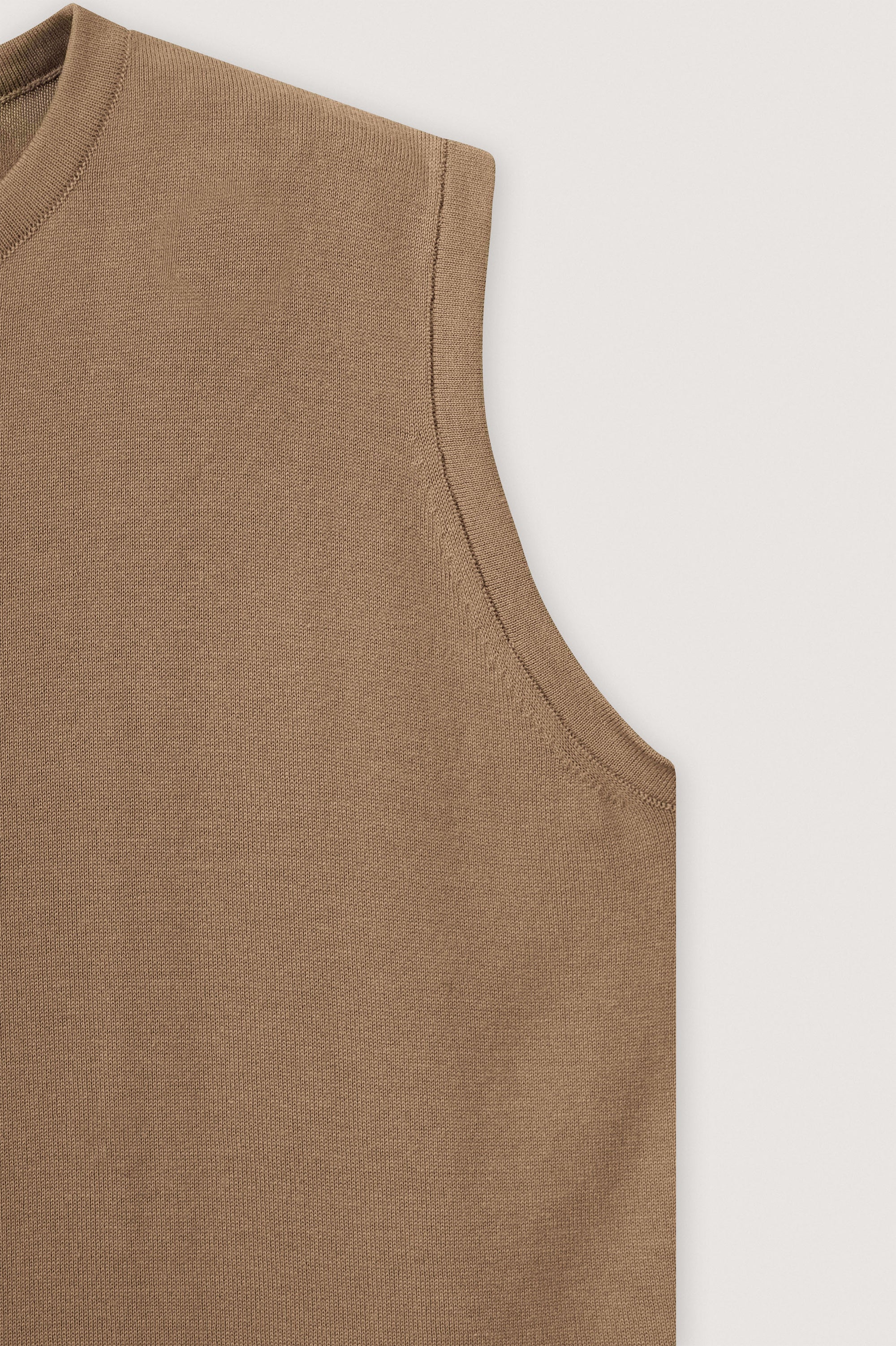 Beige Sleeveless Cotton Knit Top