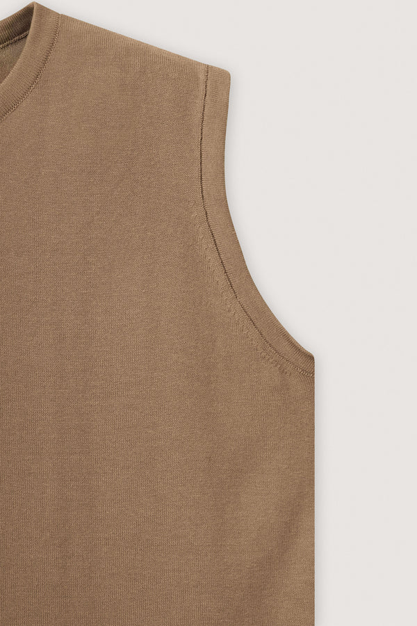 Beige Sleeveless Cotton Knit Top