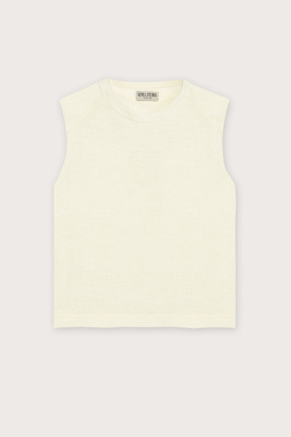 White Linen Texture Sleeveless Top