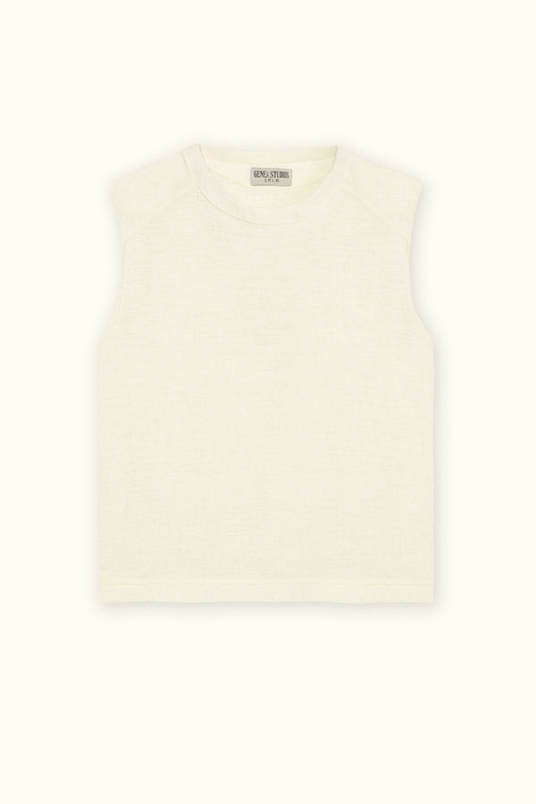 White Linen Texture Sleeveless Top