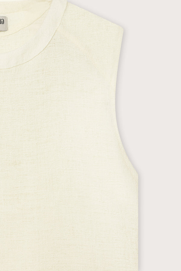 White Linen Texture Sleeveless Top