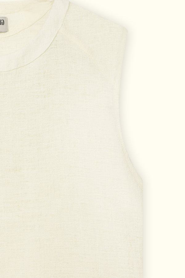 White Linen Texture Sleeveless Top