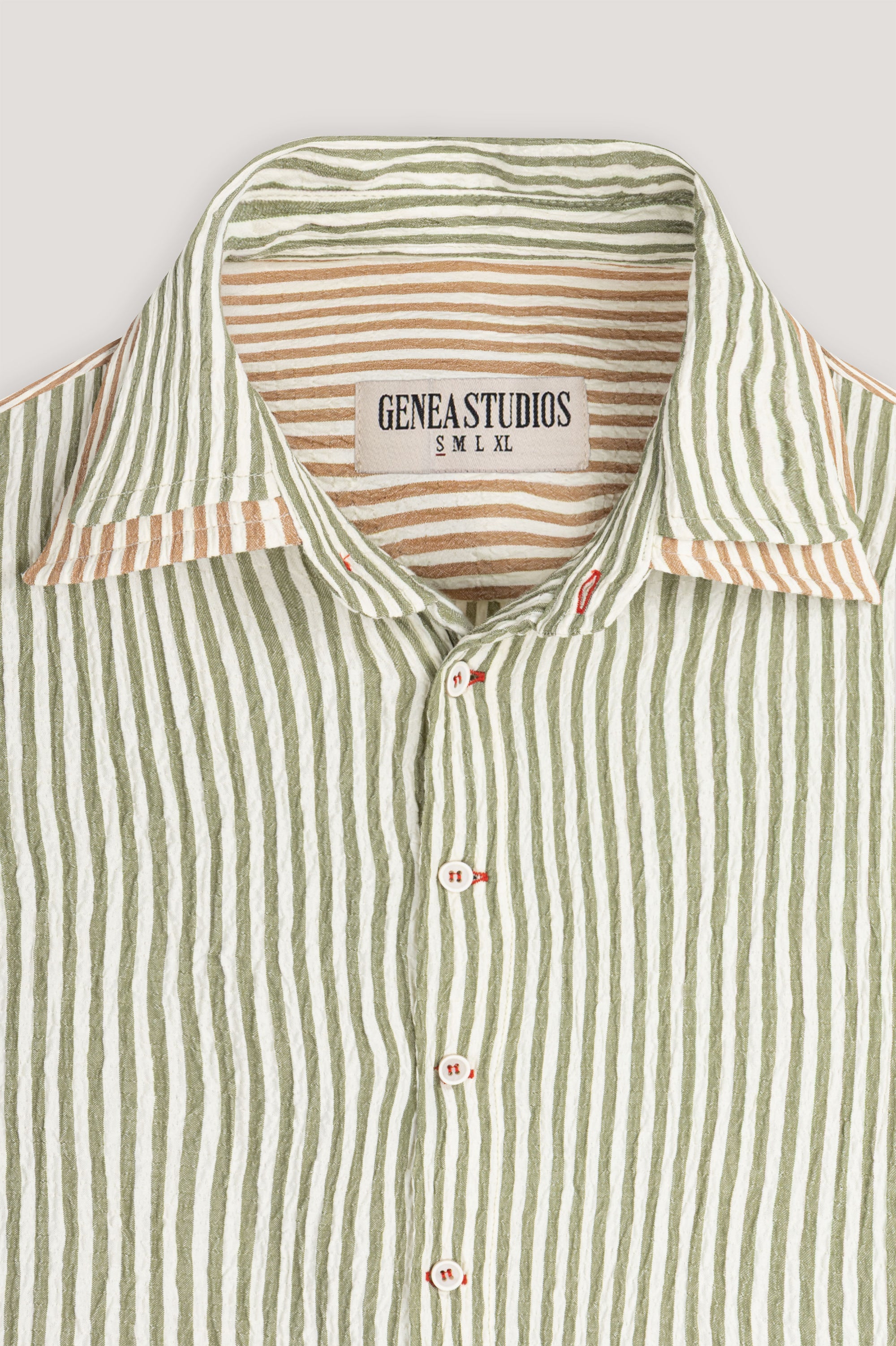 Dark Green Double Collar Striped Shirt