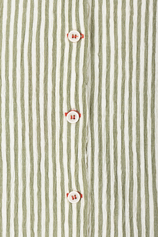 Dark Green Double Collar Striped Shirt