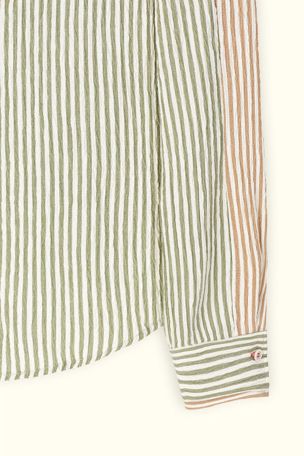 Dark Green Double Collar Striped Shirt