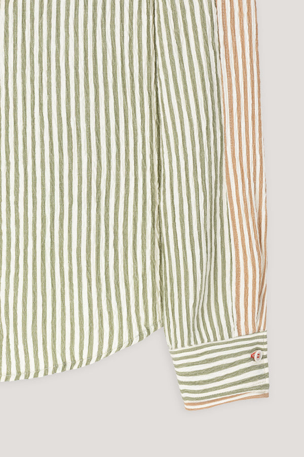 Dark Green Double Collar Striped Shirt