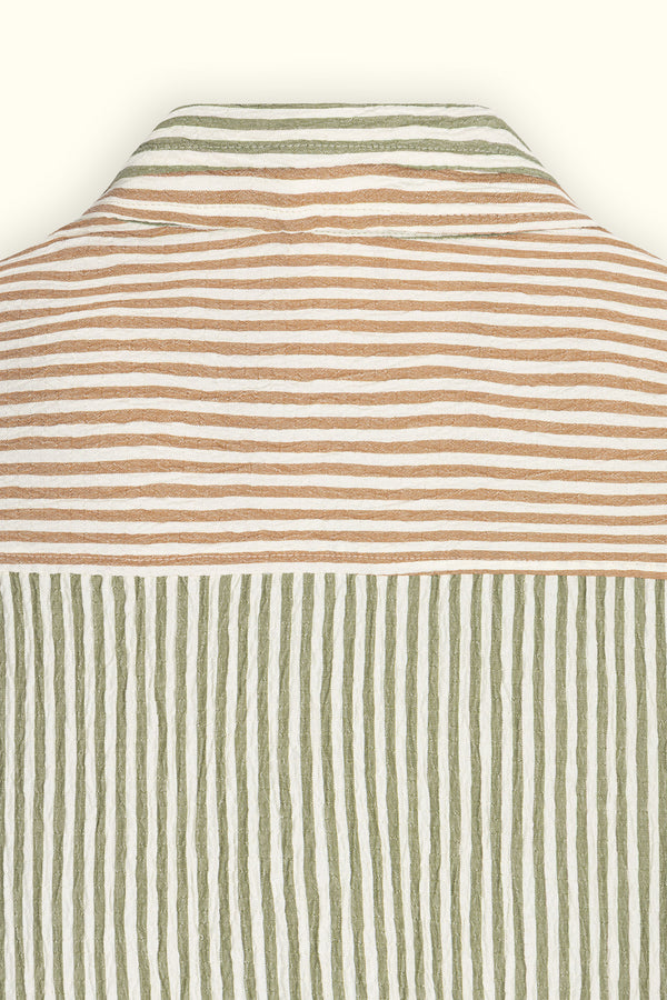 Dark Green Double Collar Striped Shirt