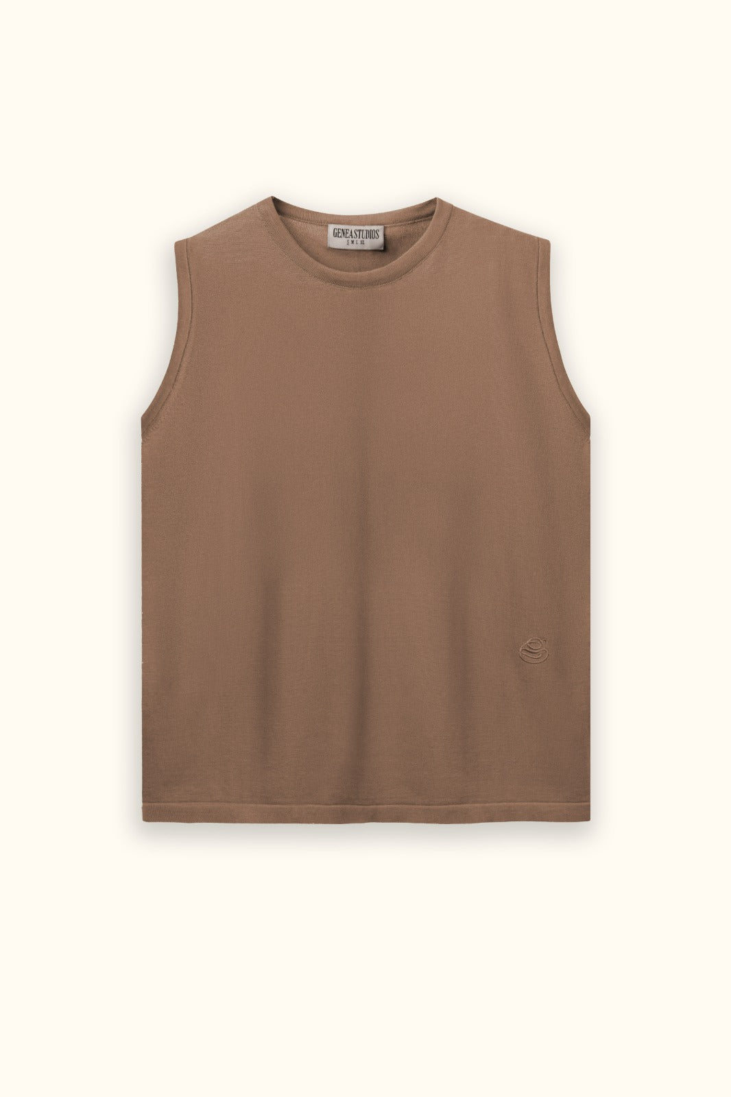 Beige Sleeveless Cotton Knit Top