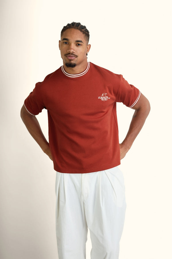 Brick Contrast Collar Boxy T-Shirt