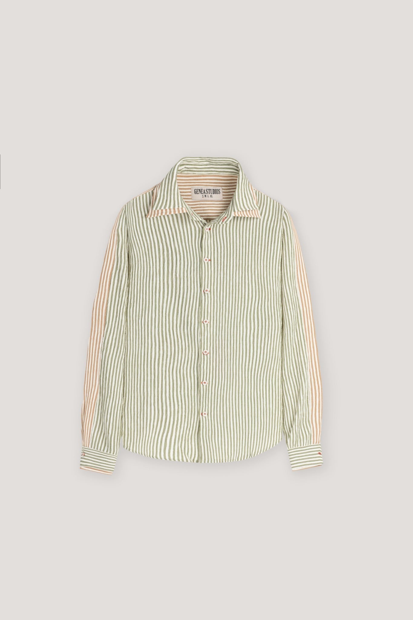 Dark Green Double Collar Striped Shirt